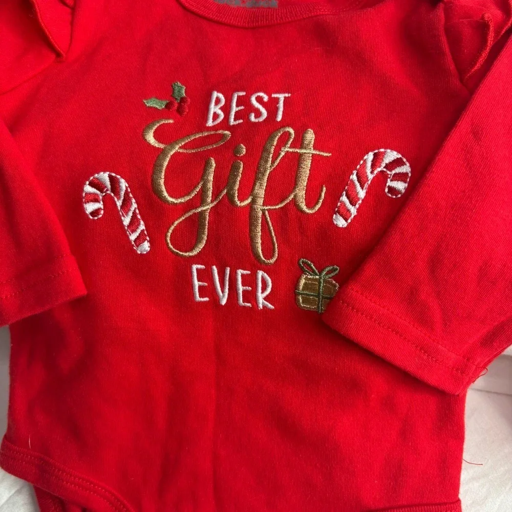 Baby Girls Christmas Long Sleeve Bodysuits 2 Pack Red Gift Pink Snowman 3-6M
